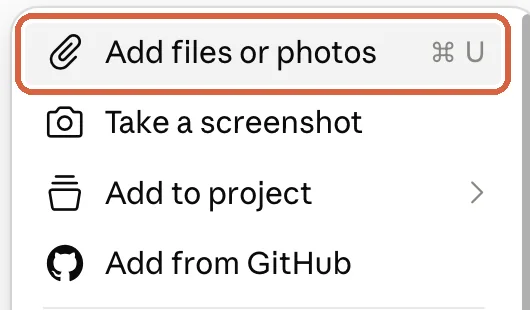 Меню кнопки плюс с выделенным пунктом Add files or photos